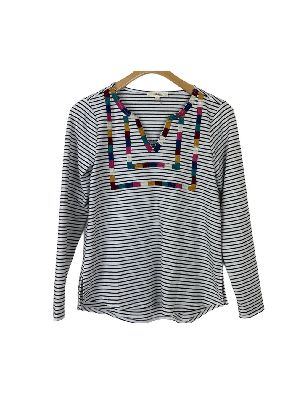 Andree Boho Stripe Pop Over White Embroidered Tunic White Rainbow S Small Aztec